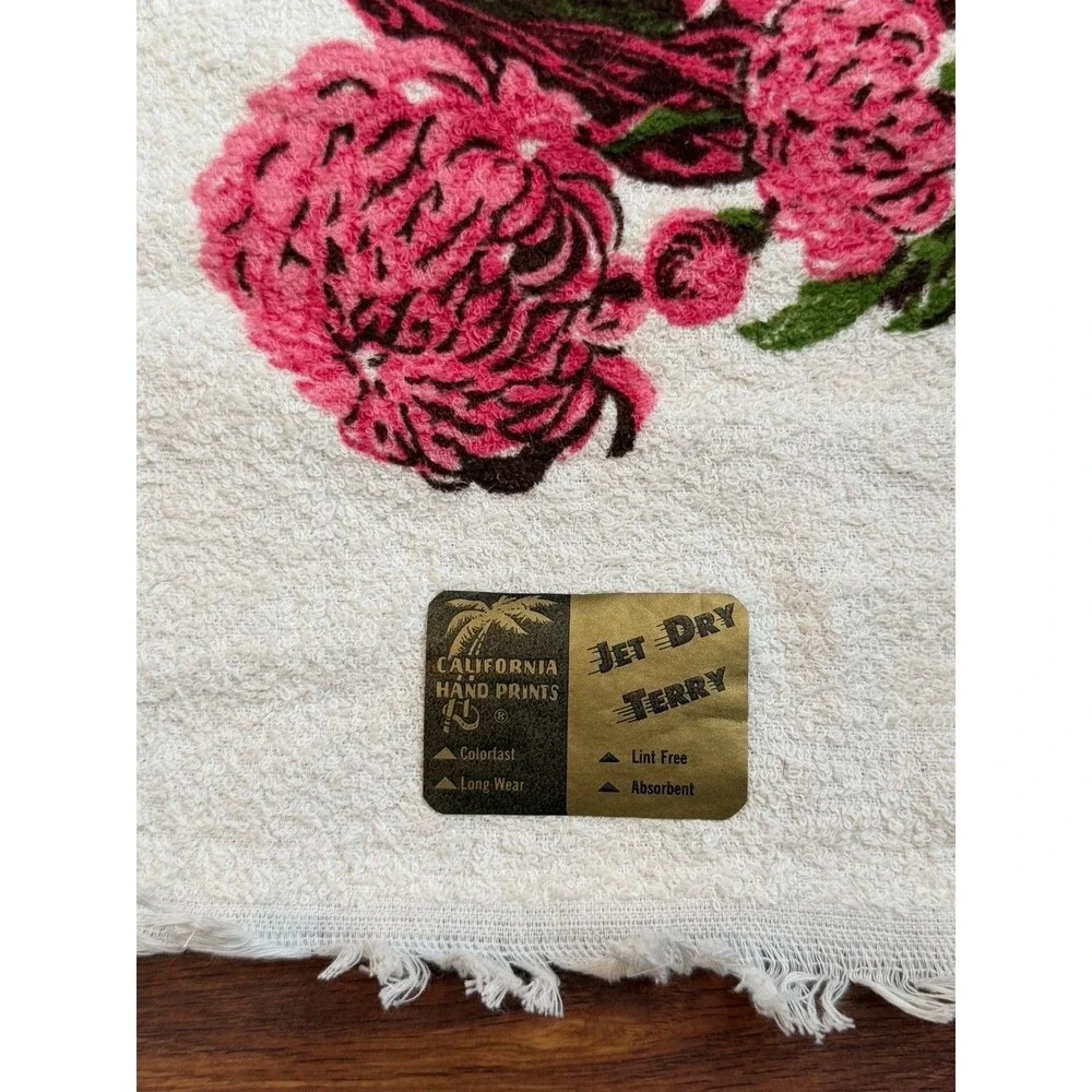 Vintage California Hand Prints Jet Dry Terry Hand Towel NEW Pink Peony